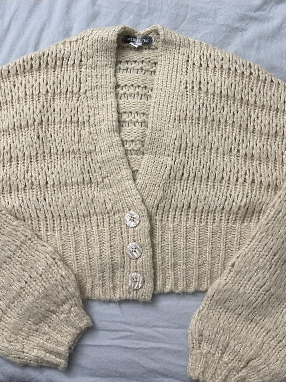 Urban Outfitters Cream Open-Weave Cropped Cardigan